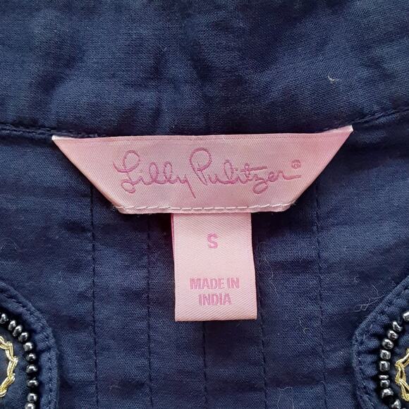 Lilly Pulitzer Sarasota Tunic Top Navy Blue Beaded Soutache Embroidered Womens S - Picture 8 of 14